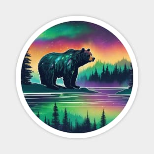 Brown Bear with Forest and Borealis, Colorful, Beautiful Magnet